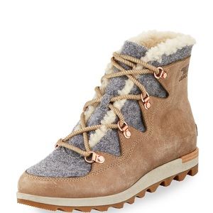 Sorel Sneakchic Alpine Shearling & Leather Lace Up Booties Size 9.5